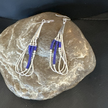 Blue Lapis 3S Heishi Liquid Sterling Silver Dangle Earrings 18099