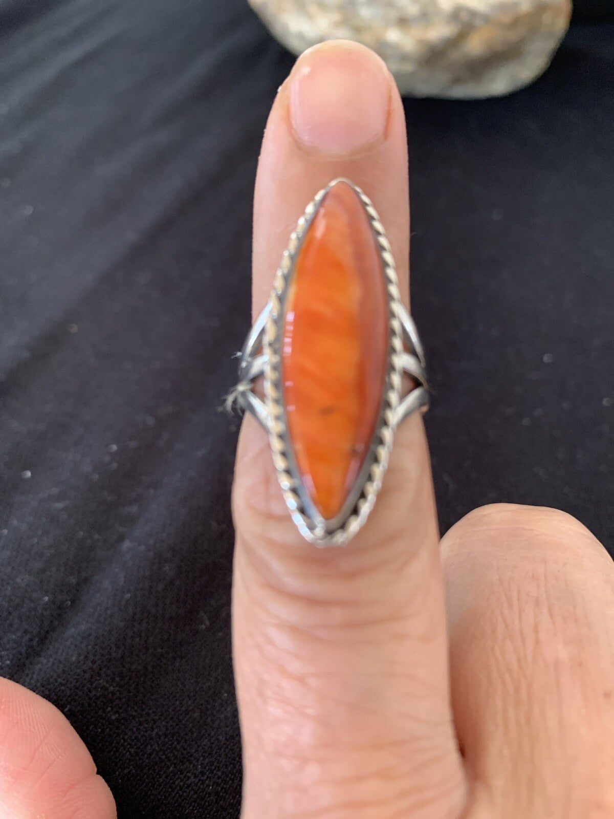 Red Spiny Oyster Navajo Sterling Silver Ring Size 5.5 14693