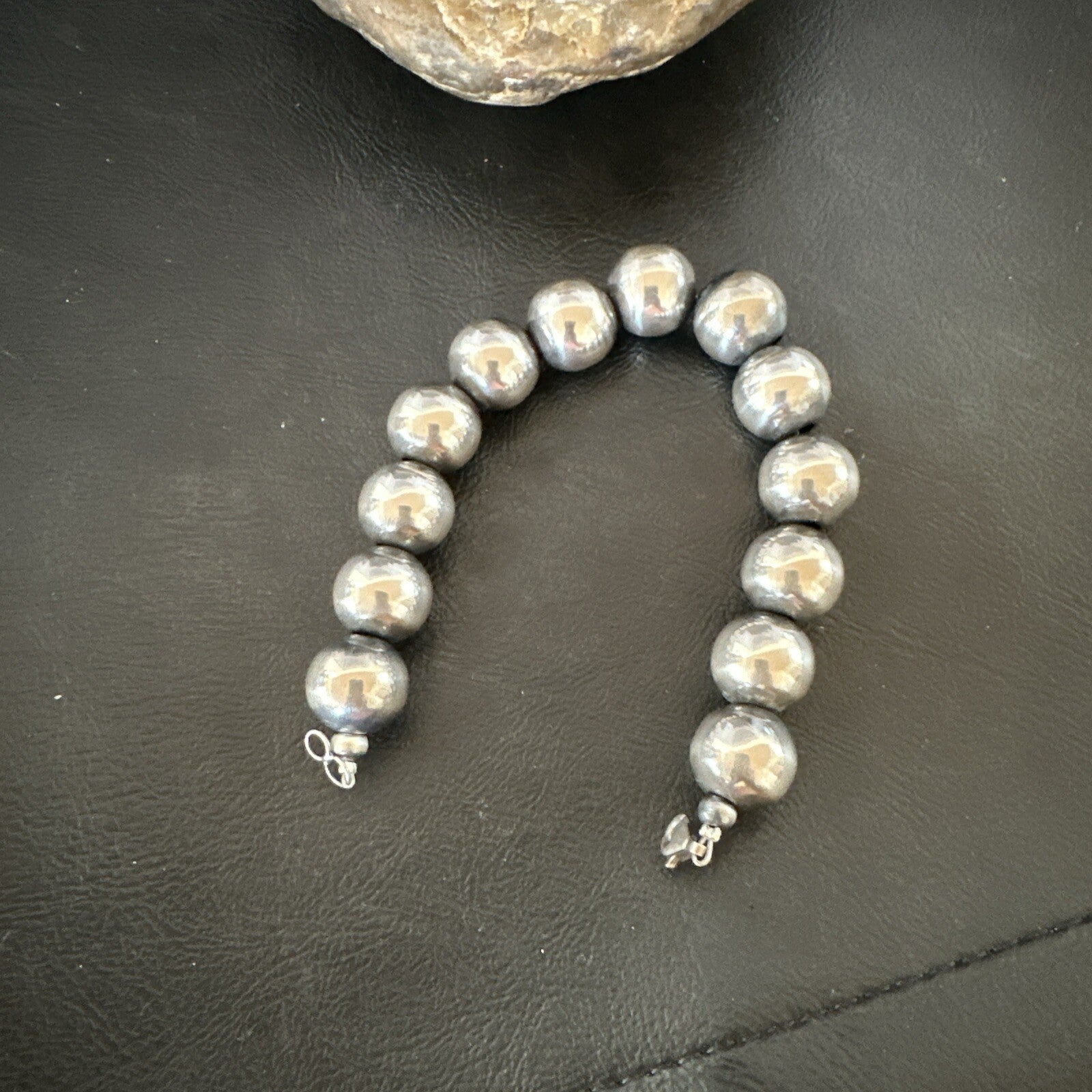 14mm Round Beads 7” Sterling Silver Beads Bracelet 91407