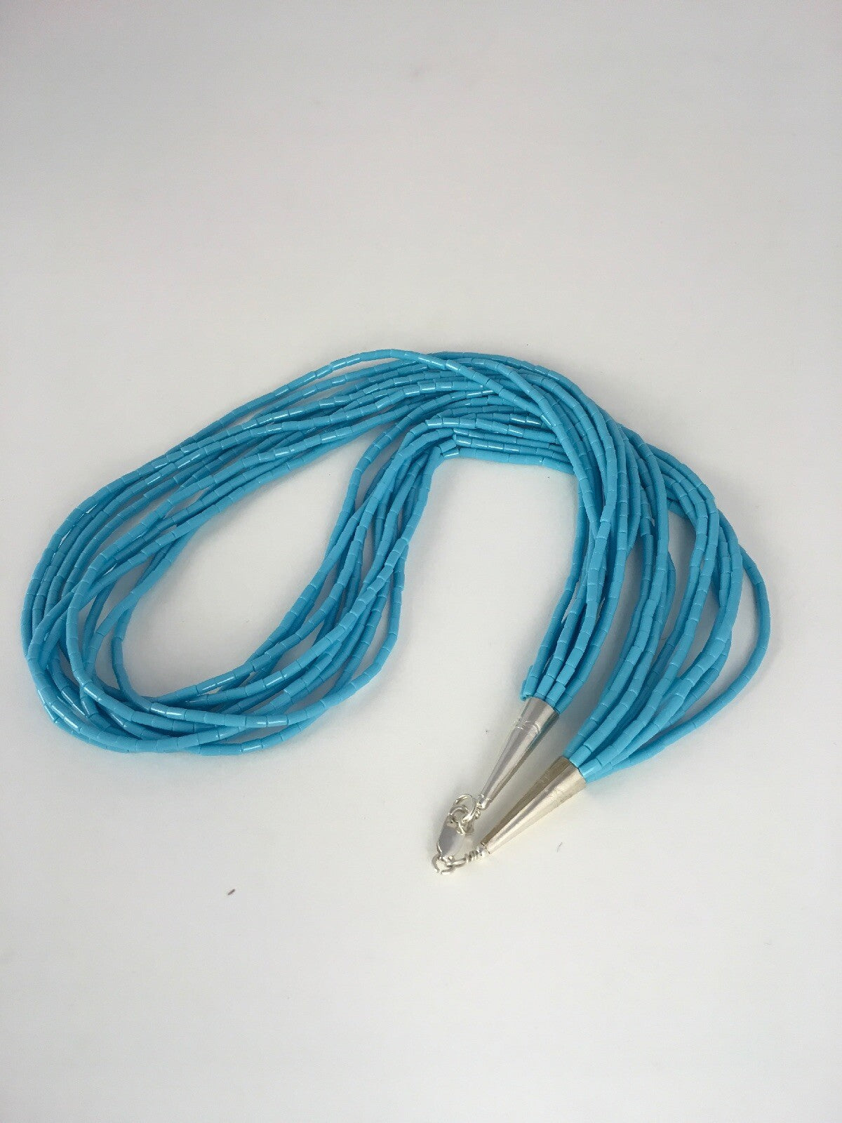 Native Blue Turquoise Heishi 10 Strand Sterling Silver Necklace 19" 08872