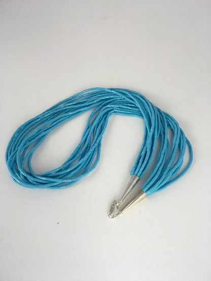 Native Blue Turquoise Heishi 10 Strand Sterling Silver Necklace 19" 08872