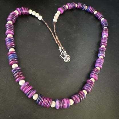 Navajo Purple Sugilite Bead Jasper Necklace Sterling Silver 27" 15346