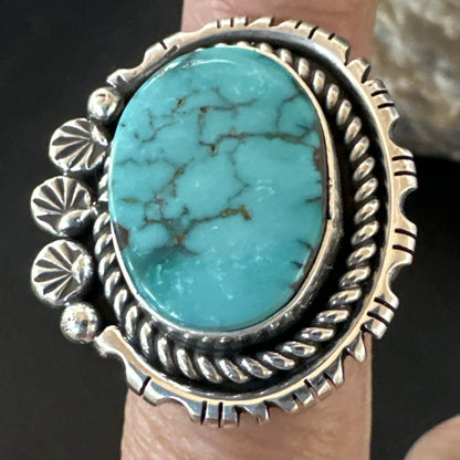 Yazzie Handmade Navajo Sterling Silver  Blue Kingman Turquoise Ring Size 8 19628