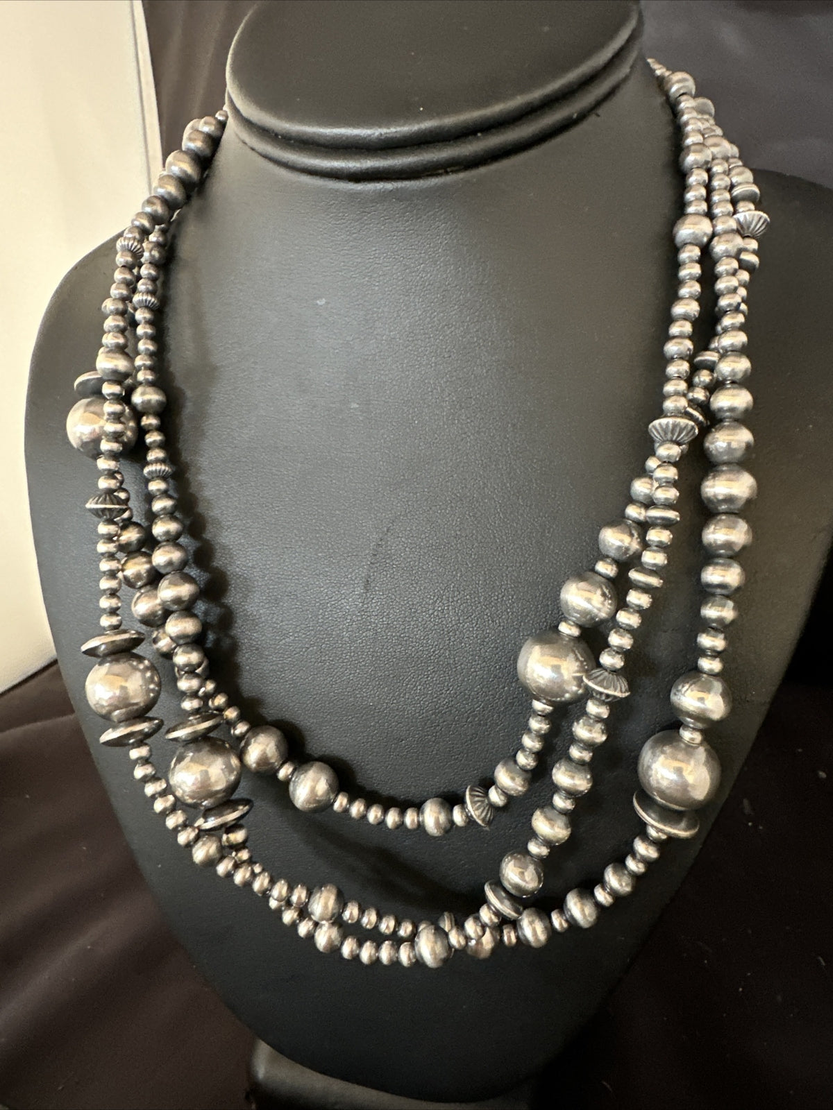 Mixed Bead Bib Sterling Silver Navajo Pearls Necklace 20” 3S 94420