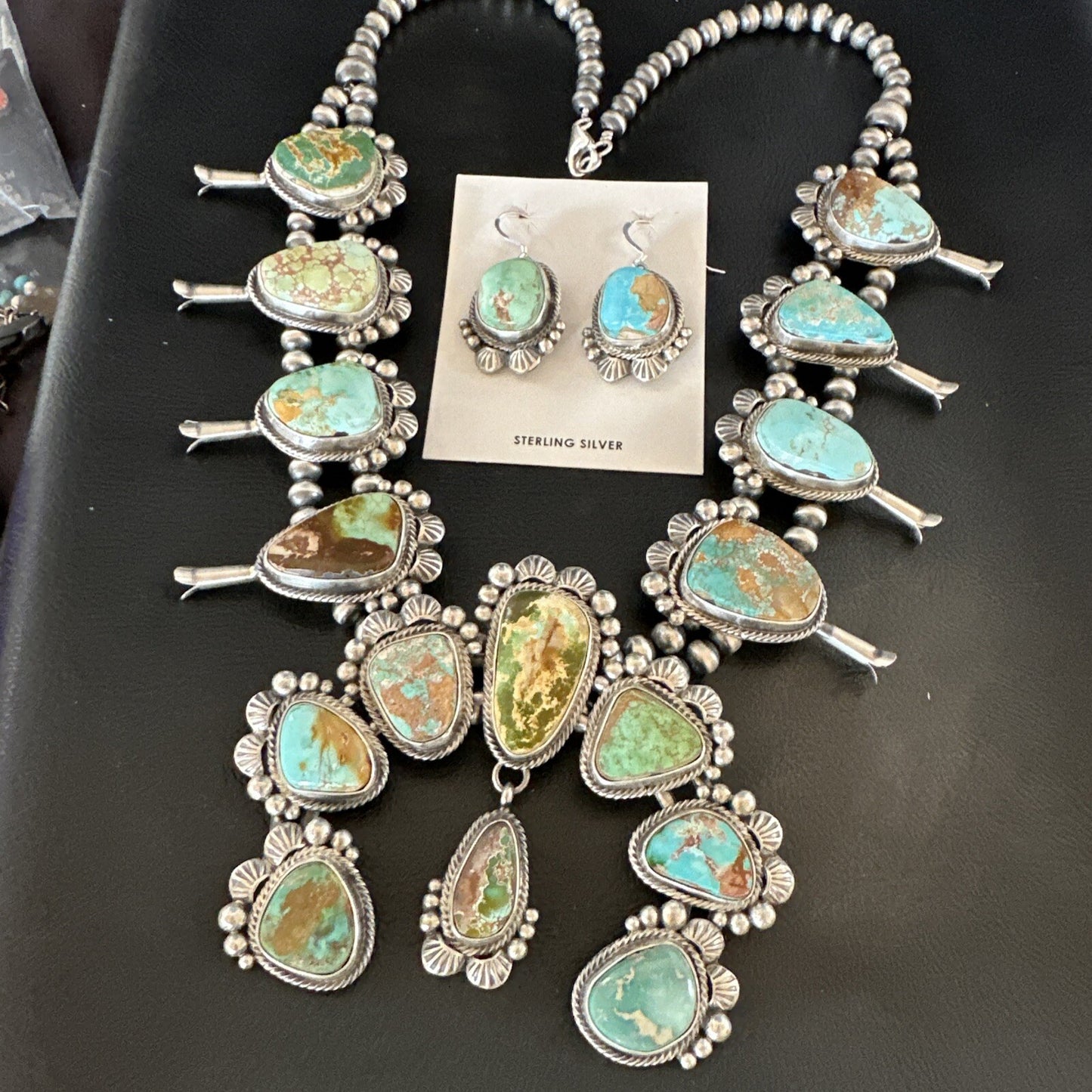 Royston Turquoise Navajo Squash Sterling Silver Naja Necklace Earrings 18229