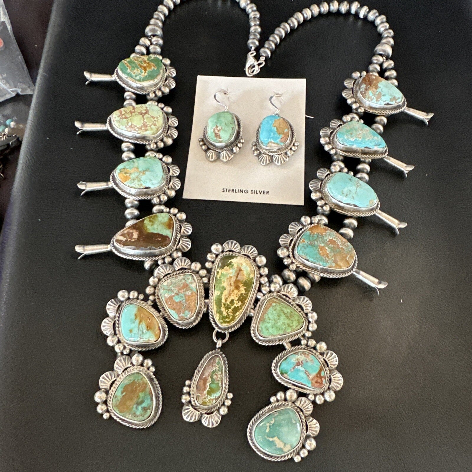 Royston Turquoise Navajo Squash Sterling Silver Naja Necklace Earrings 18229