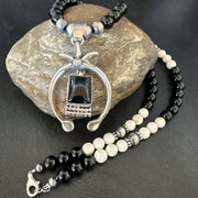 Men's Black Onyx Howlite Naja Pendant Navajo Necklace 23" | Sterling Silver | Authentic Native American Handmade | 17687