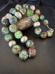 18mm Green Turquoise Round Navajo Pearls Necklace 21" | Sterling Silver | Authentic Native American Handmade | 19145