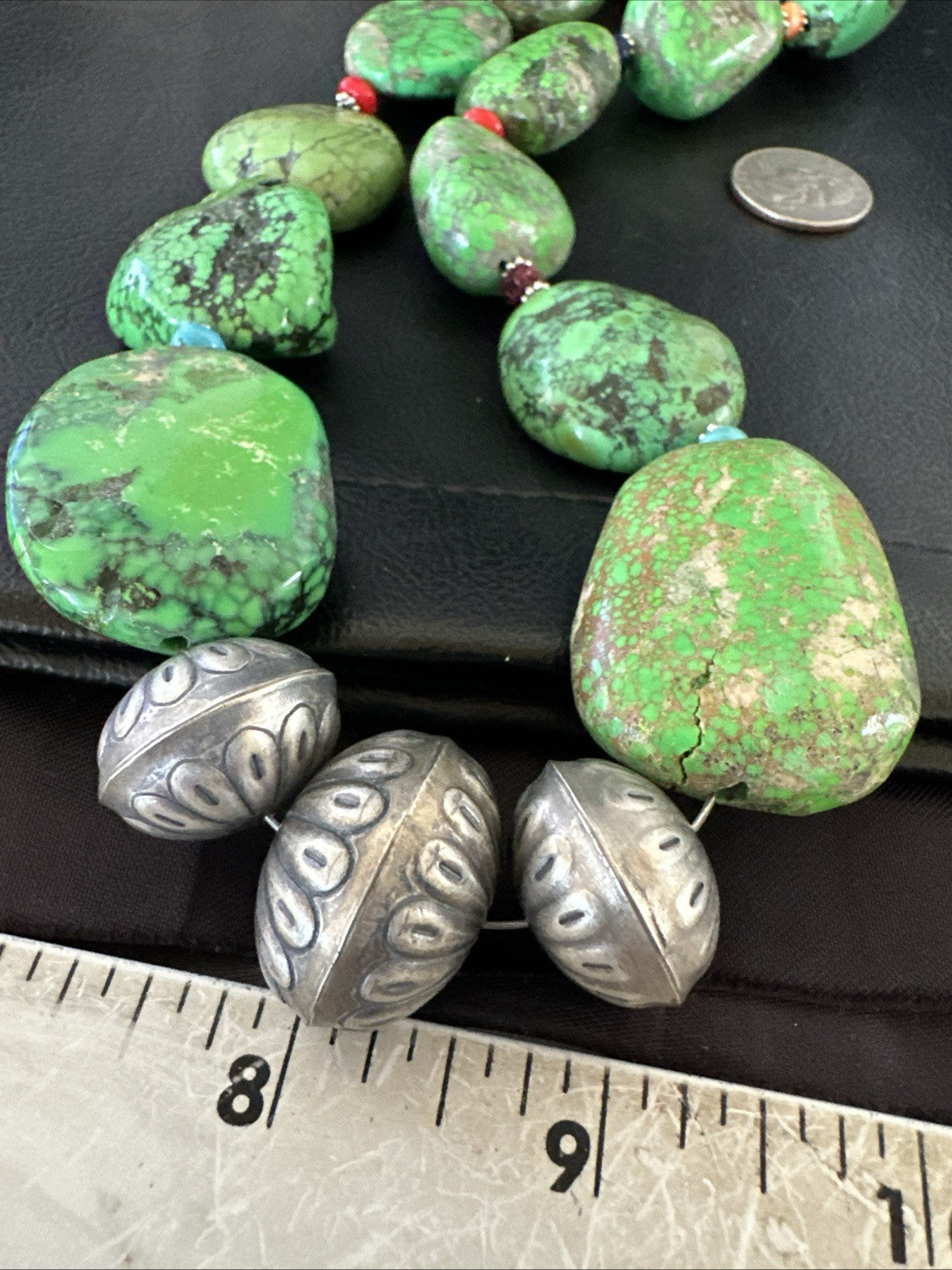 Green Turquoise Chunky Multicolor Southwest Sterling Silver Necklace 21" 19251