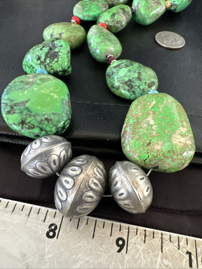 Green Turquoise Chunky Multicolor Southwest Sterling Silver Necklace 21" 19251