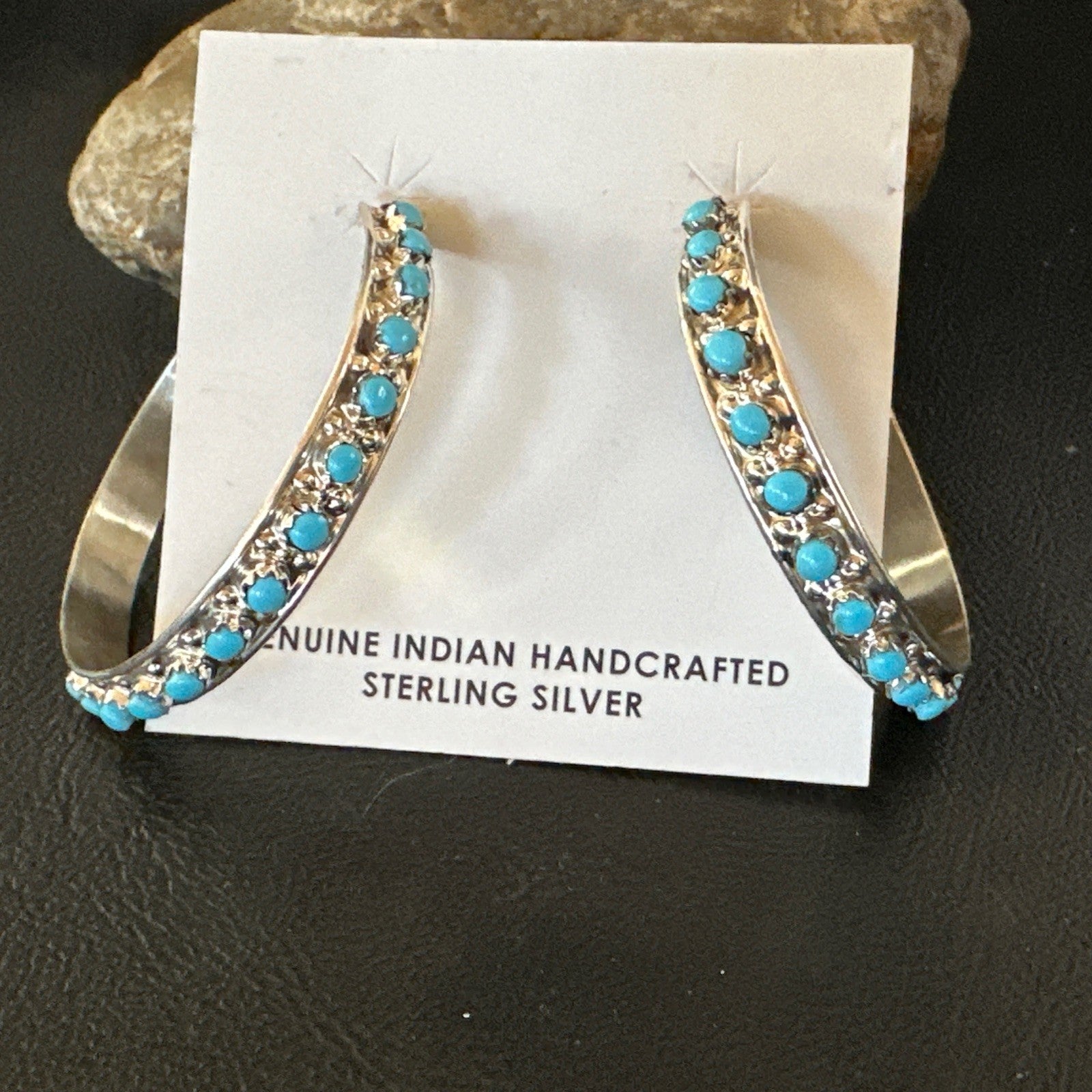 Zuni Petite Point Turquoise Cluster Earrings Sterling Silver Handmade 19770