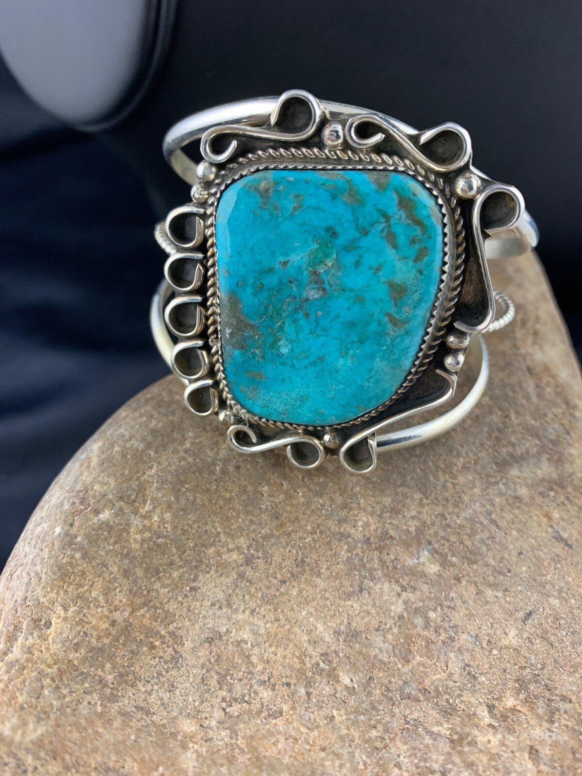 Native American Mens Navajo Sterling Silver Turquoise Bracelet 03283