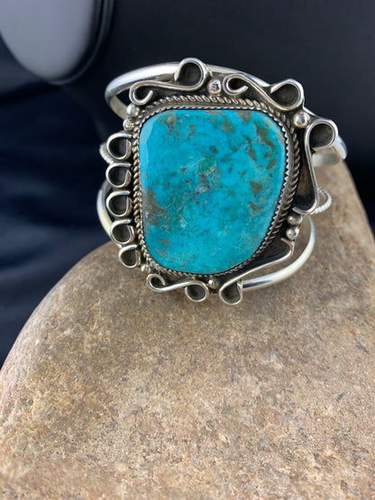 Native American Mens Navajo Sterling Silver Turquoise Bracelet 03283