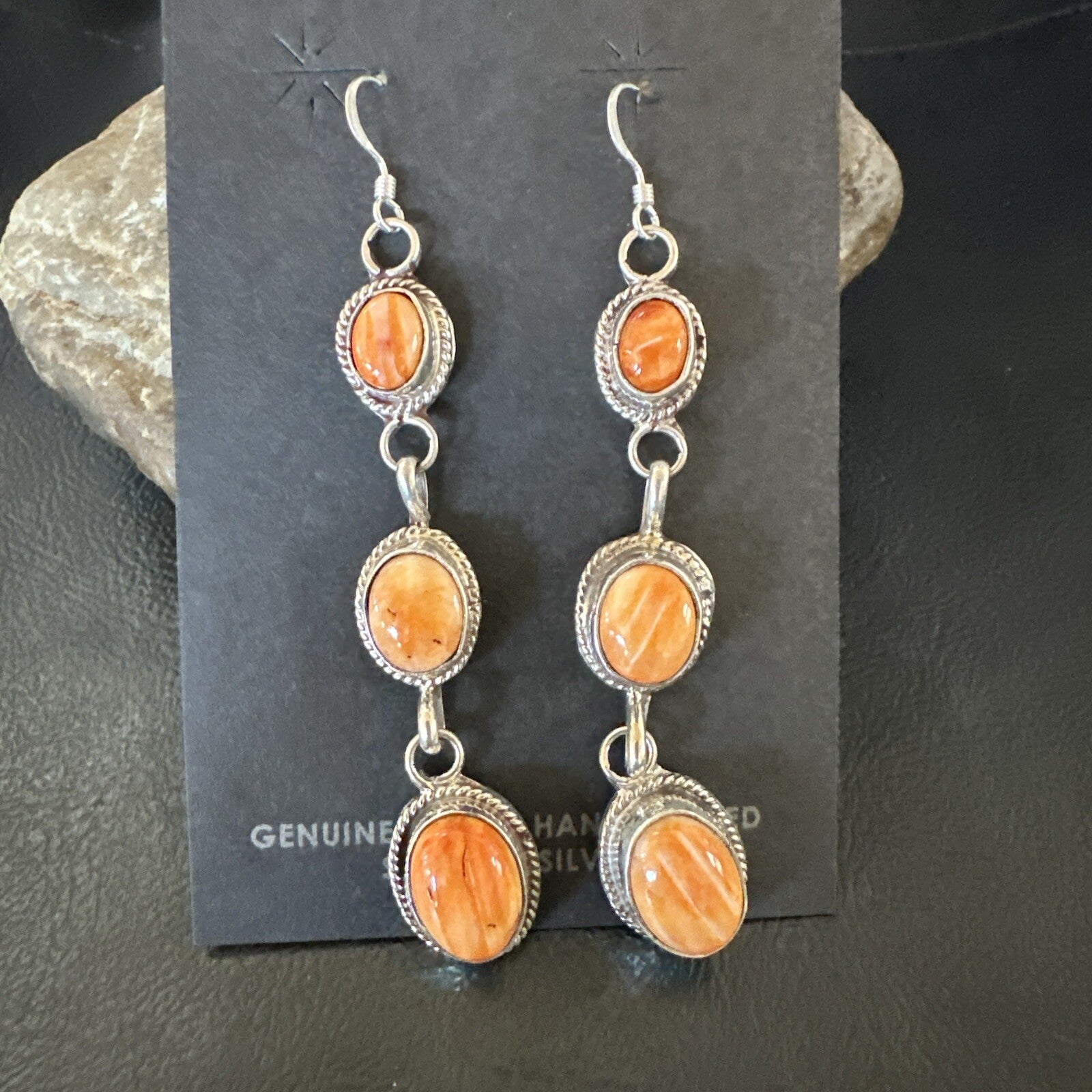 Native Navajo Sterling Silver Orange Spiny Oyster Dangle Earrings 1228