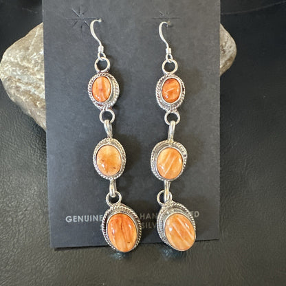 Native Navajo Sterling Silver Orange Spiny Oyster Dangle Earrings 1228