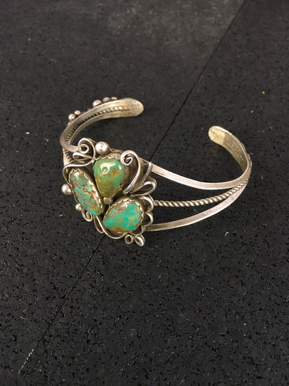 Native American Indian Turquoise Navajo Sterling Silver Bracelet 08845