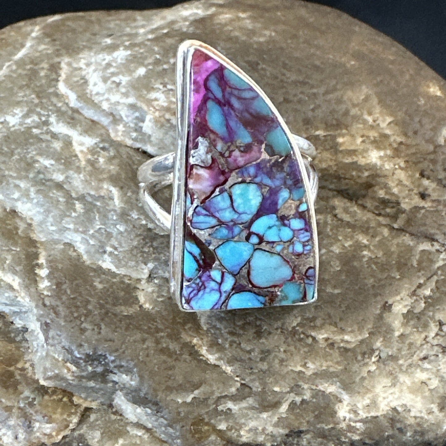 Blue Turquoise Spiny Oyster Navajo Sterling Silver Ring Size 7 18231