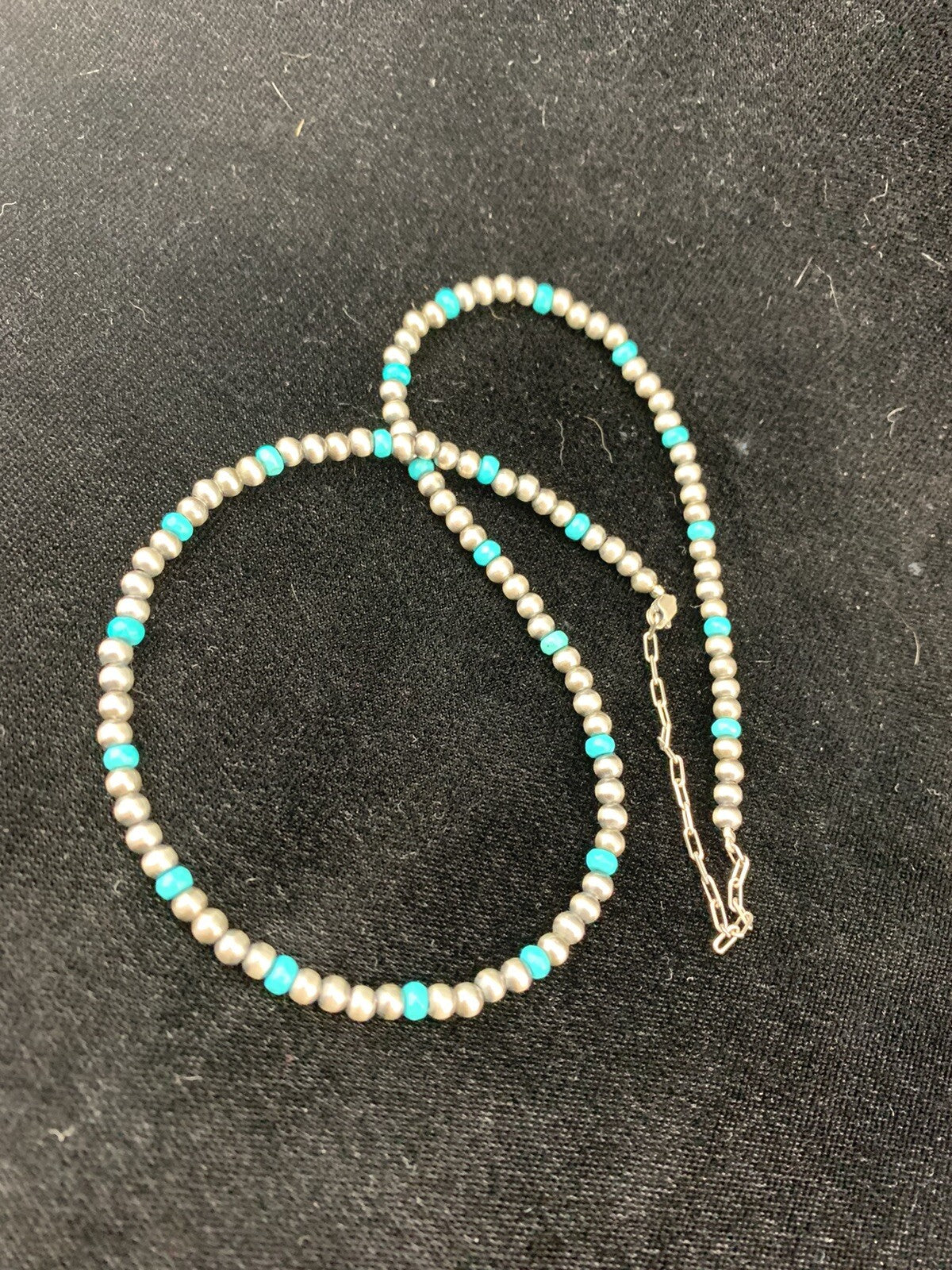 Navajo 4mm Sterling Silver Beads Blue Turquoise Bead Necklace 22”