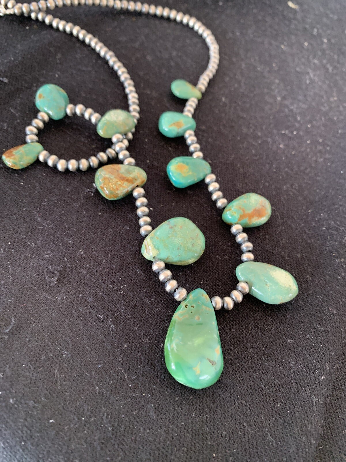 Native Navajo Pearls Sterling Silver Green Royston Turquoise Necklace
