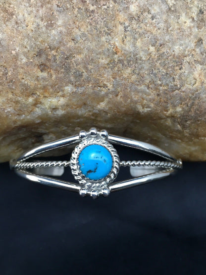 Native Blue Turquoise Navajo Sterling Silver Children's Bracelet 04375