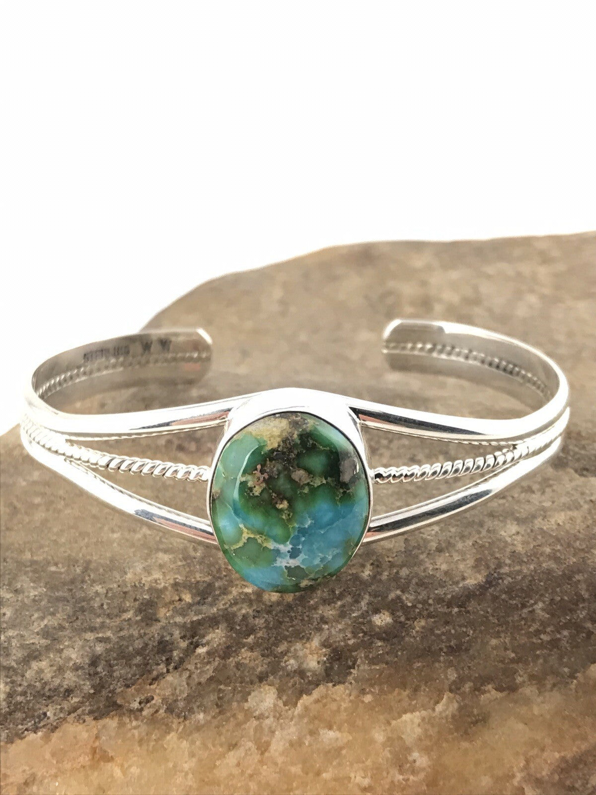 Native American Indian Turquoise Navajo Sterling Silver Bracelet 4549