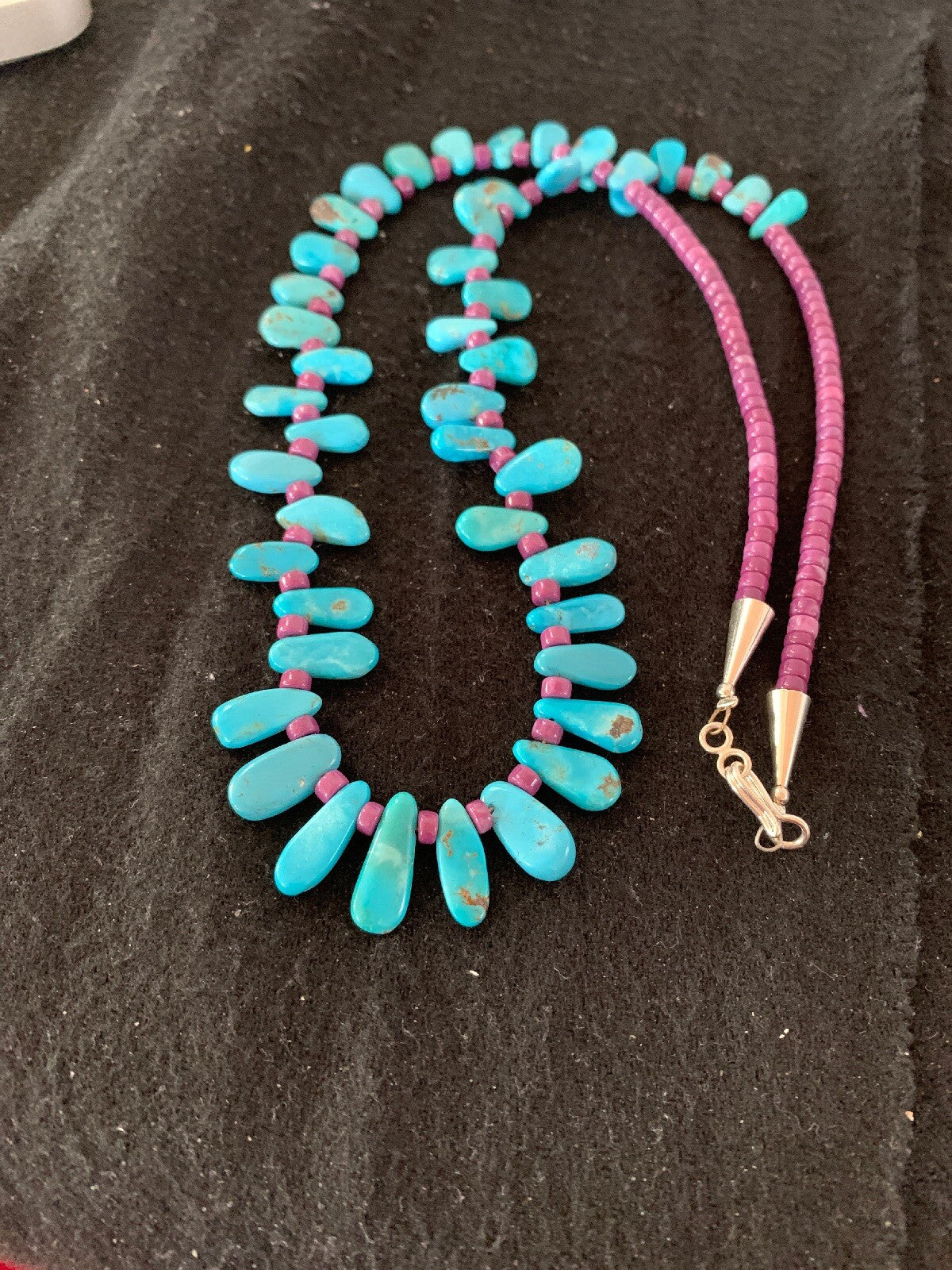 Native American Turquoise & Purple Stone Navajo Sterling Silver Necklace 04246