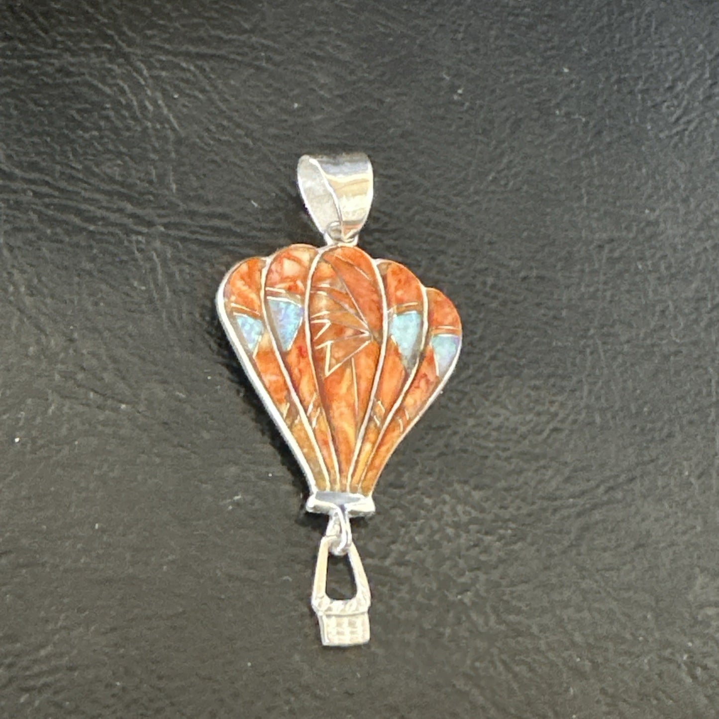 Balloon Orange Spiny Opal Pendant Navajo Sterling Silver 19259