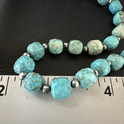 Faceted Blue Turquoise Navajo Sterling Silver Beads Necklace 21” 17727