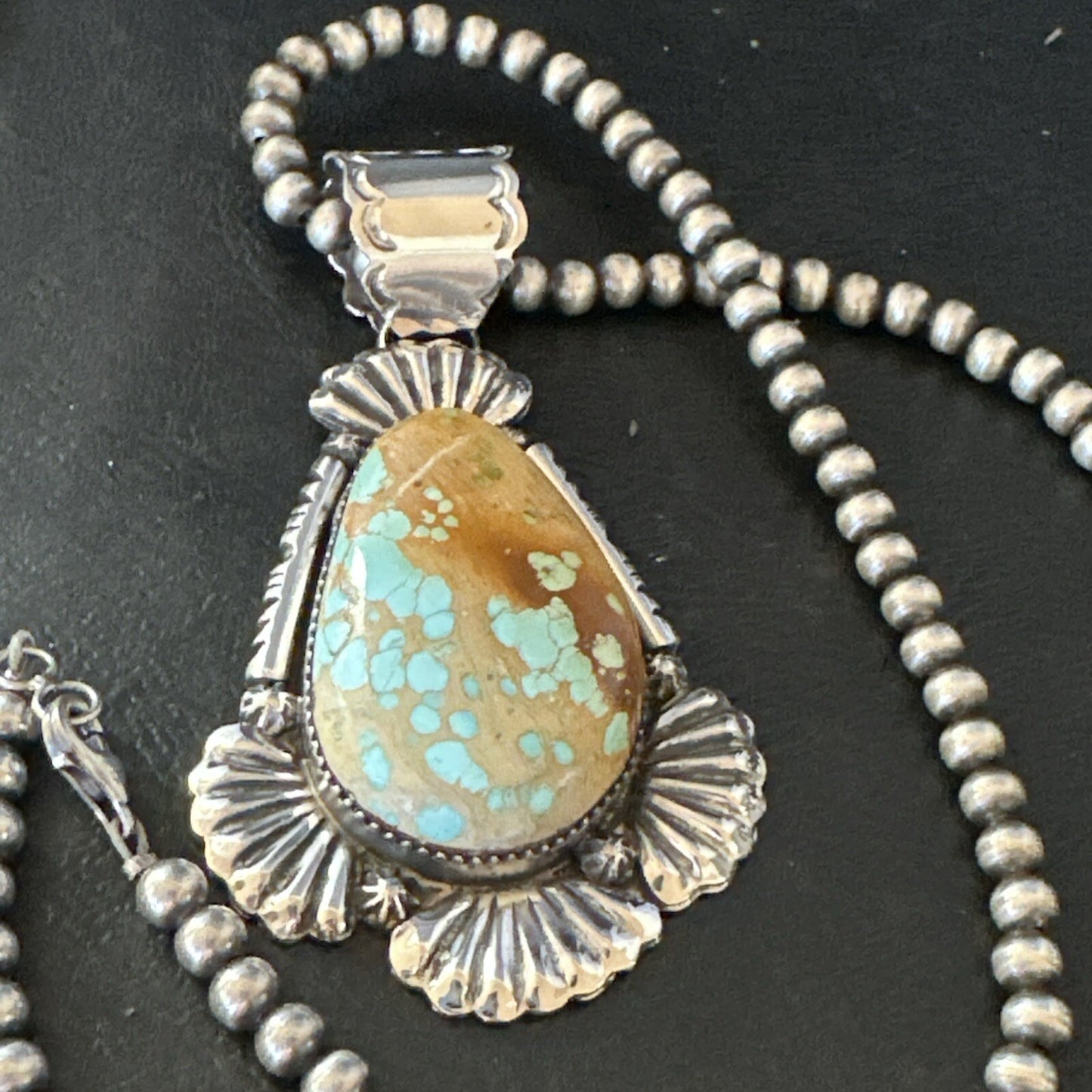 XL WoMens Royston Turquoise Pendant Navajo Pearls Sterling Silver Necklace 18748