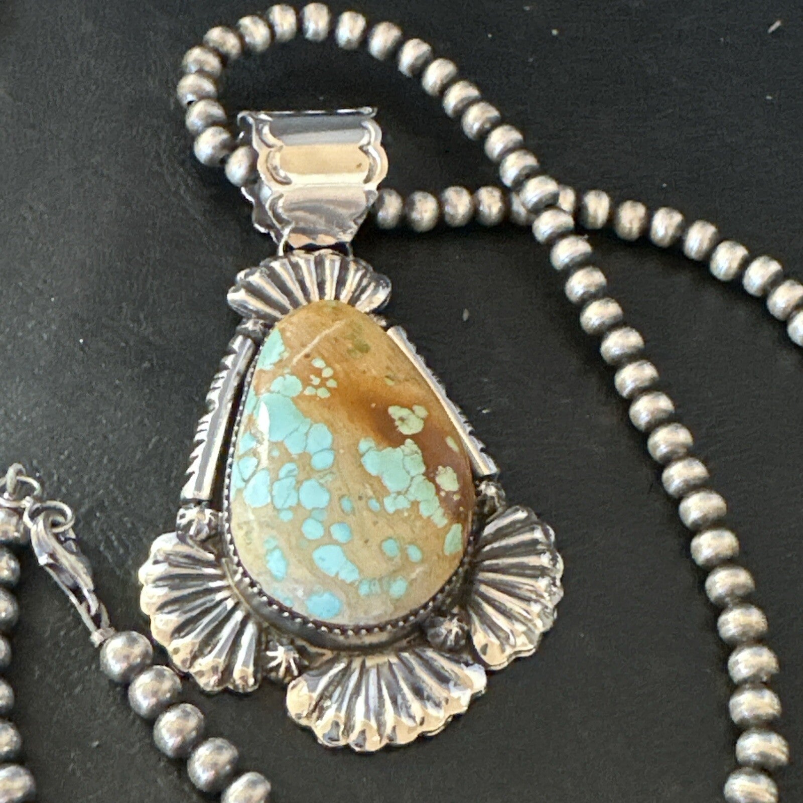 XL WoMens Royston Turquoise Pendant Navajo Pearls Sterling Silver Necklace 18748