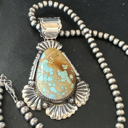 XL WoMens Royston Turquoise Pendant Navajo Pearls Sterling Silver Necklace 18748