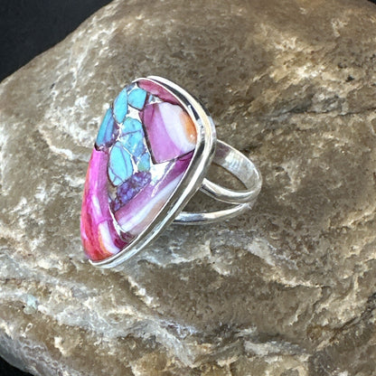 Blue Turquoise Spiny Oyster Navajo Sterling Silver Ring Size 7 18254