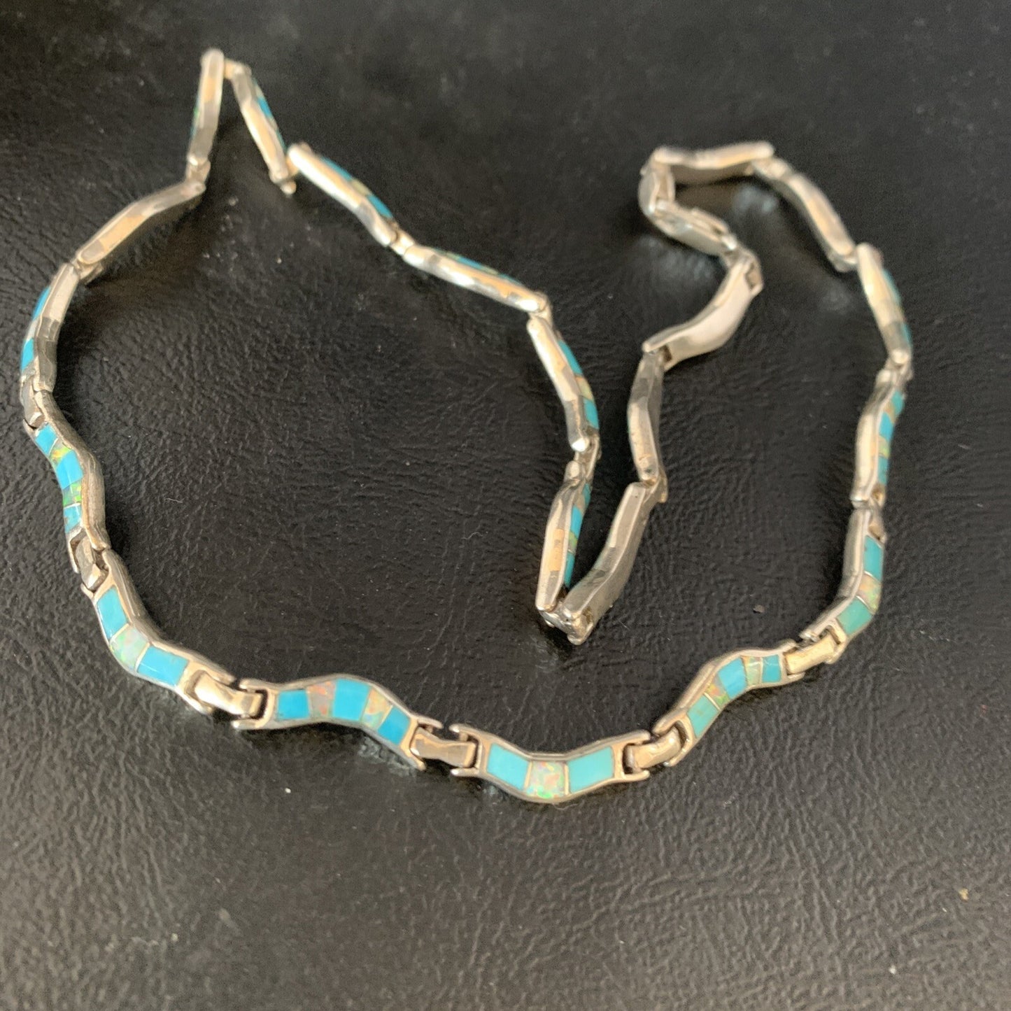 Blue Kingman Sterling Silver Necklace Turquoise Opal Inlay Pendant 16" 13590