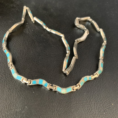 Blue Kingman Sterling Silver Necklace Turquoise Opal Inlay Pendant 16" 13590