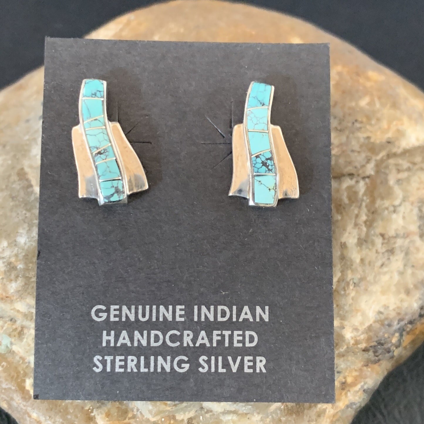 Womens Blue Spider Web Turquoise Navajo Sterling Silver Inlay Earrings 12901
