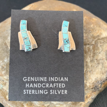 Womens Blue Spider Web Turquoise Navajo Sterling Silver Inlay Earrings 12901