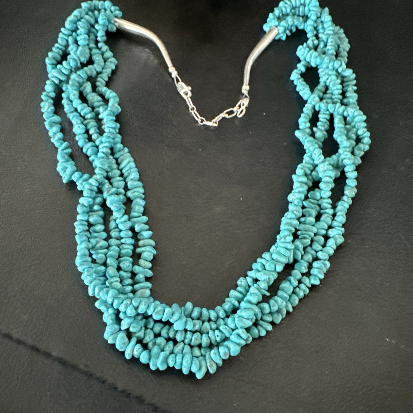 Navajo Sterling Silver  Nugget SB Blue Turquoise 5 Strands Necklace 20” 19662