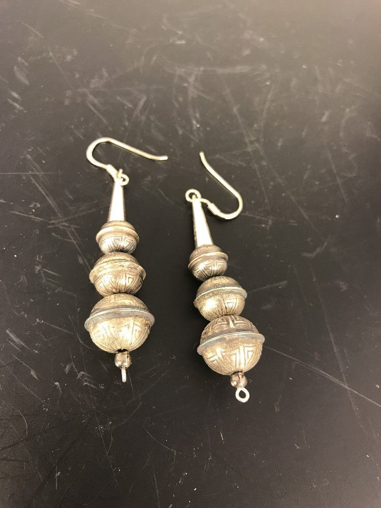 Handmade Native American Sterling Silver Beaded Earrings 1.5” 10053