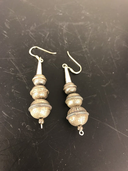 Handmade Native American Sterling Silver Beaded Earrings 1.5” 10053