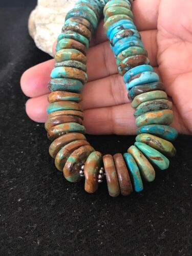 Blue Green Turquoise Navajo Pearls Sterling Silver Necklace 20” 08579