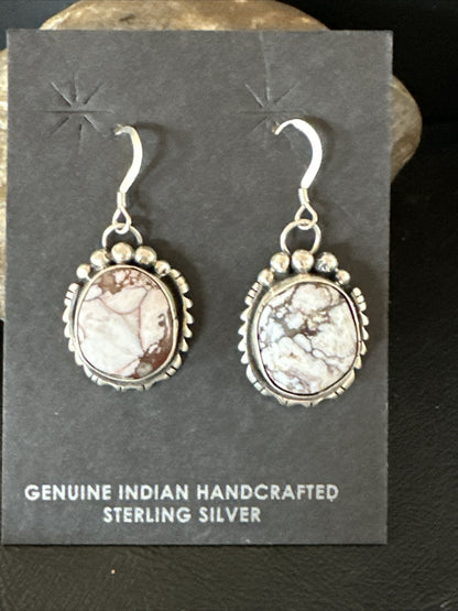 Womens Wild Horse Turquoise Navajo Sterling Silver Dangle Earrings 17706