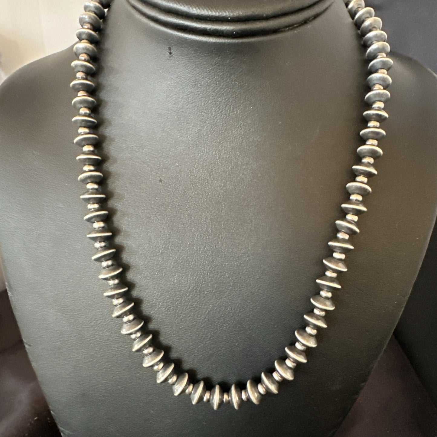 Sterling Silver Beads 8mm Rondelle Flat Sterling Silver Beads Necklace 19” 18832