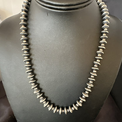 Sterling Silver Beads 8mm Rondelle Flat Sterling Silver Beads Necklace 19” 18832