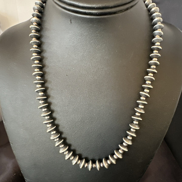 Beads 8mm Rondelle Flat Beads Necklace 19" | Sterling Silver | Authentic Native American Handmade | 18832