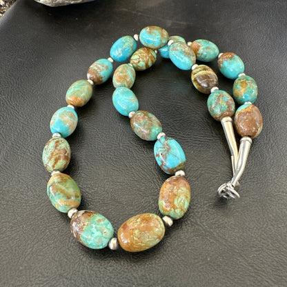 Green Blue Royston Turquoise Navajo Sterling Silver Beads Necklace 20" 19563