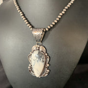 White Buffalo Turquoise Pendant Necklace Navajo | Sterling Silver | Authentic Native American Handmade | 13994