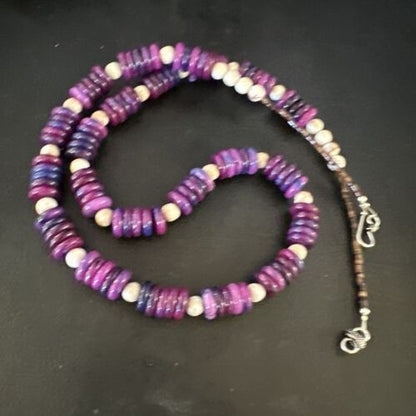 Navajo Purple Sugilite Bead Jasper Necklace Sterling Silver 27" 15346