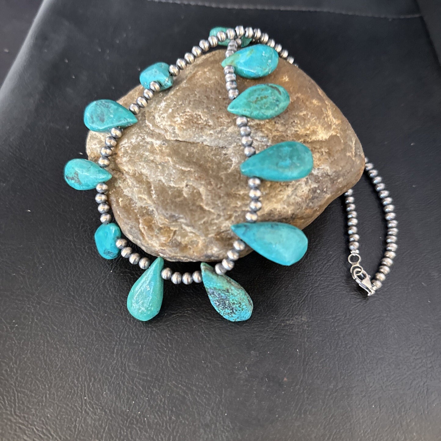 Sterling Silver Beads Blue Turquoise Necklace 14298