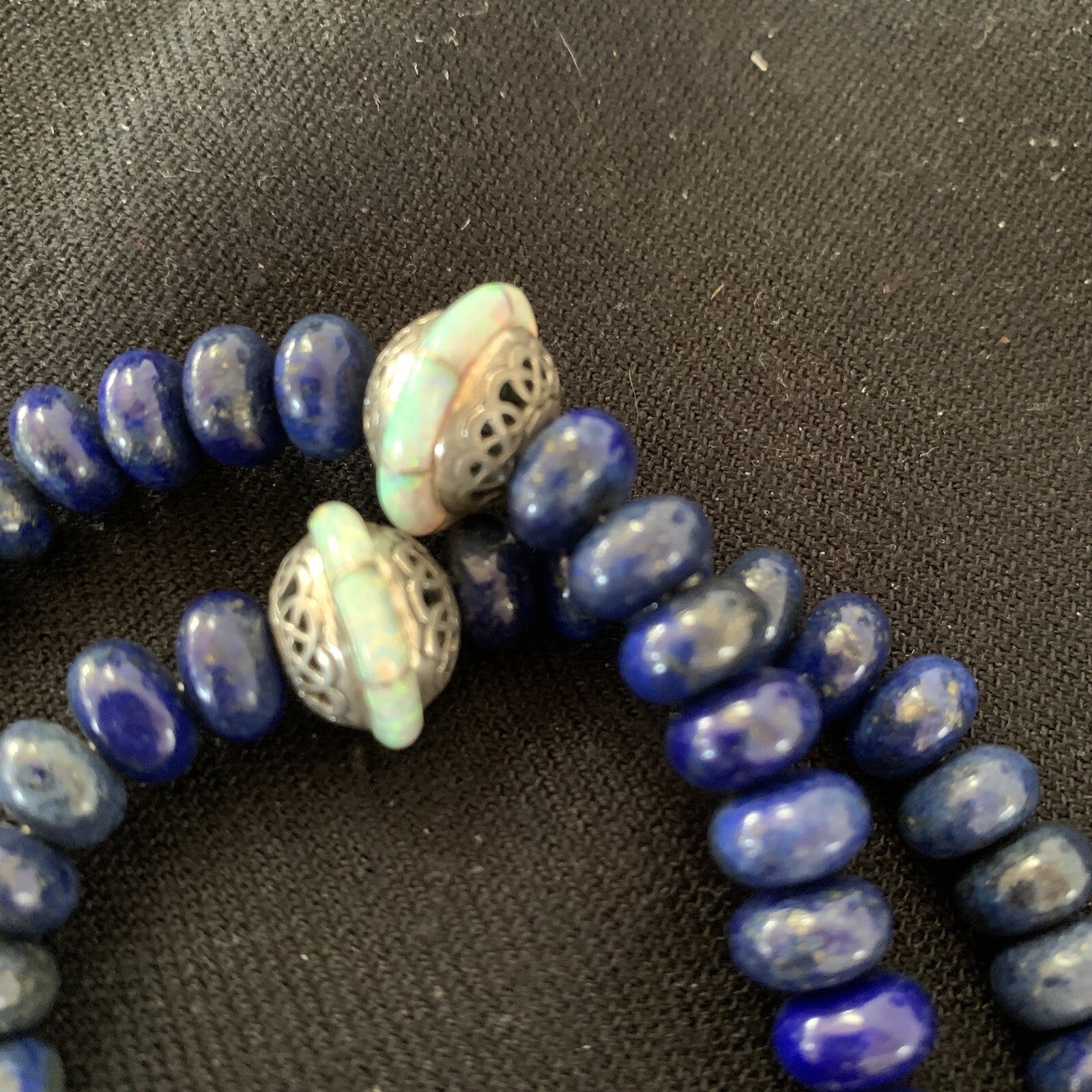 Navajo Sterling Silver Necklace Lapis Opal Pendant Native American 19491