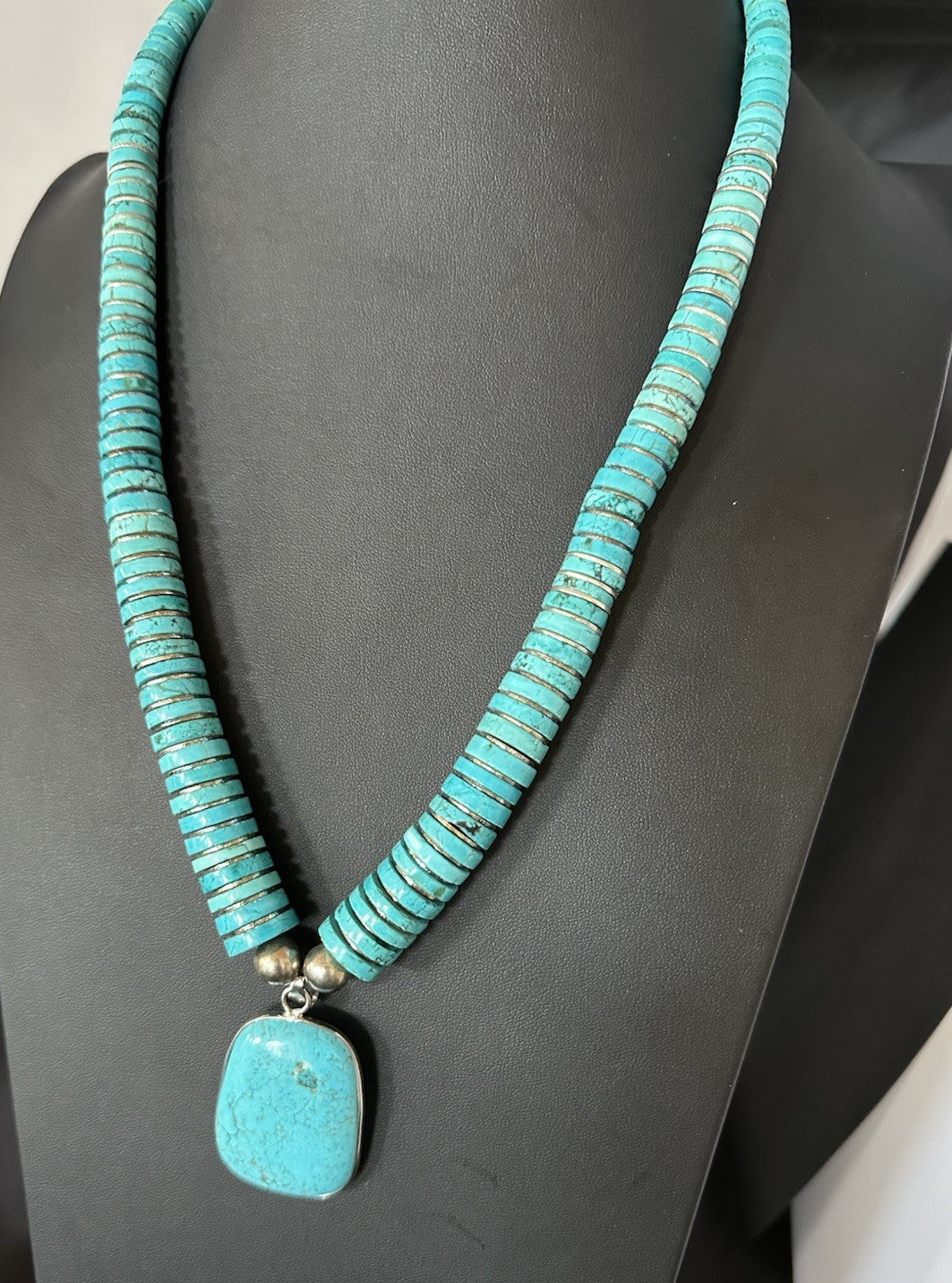 Old Pawn Turquoise Necklace Heavy Blue Old Pawn Santo Domingo Southwest 19442